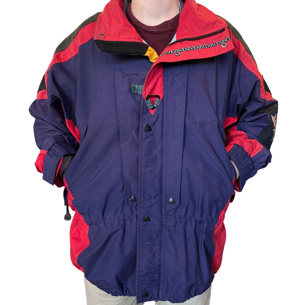 Helly Hansen Ski Jacket Mens Size Medium Colorblock Navy Red Yellow Zip Up